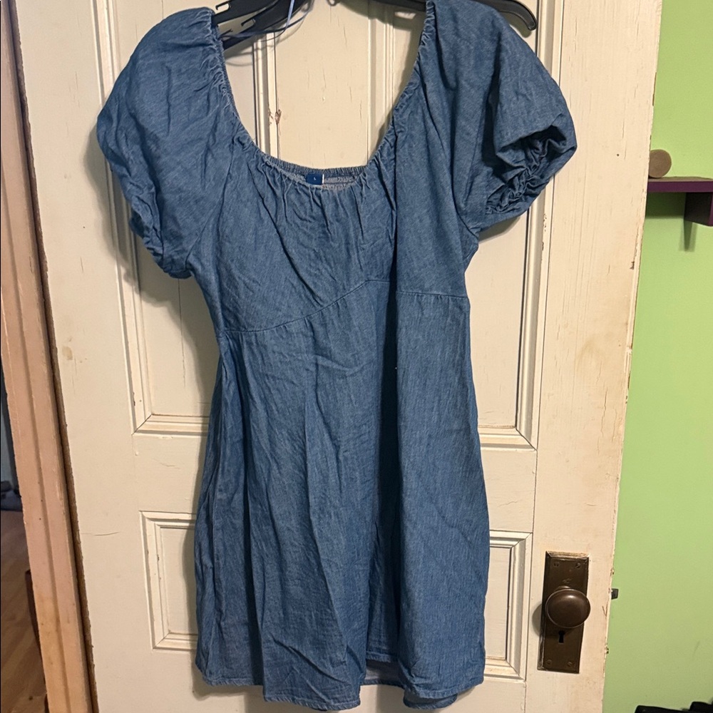 Blue Puff Sleeve Denim Top